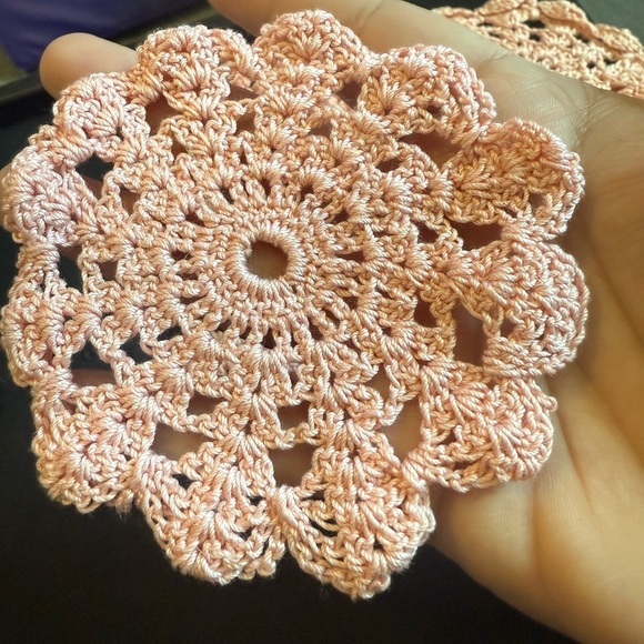 Vintage Handmade Pink Crochet Doily Coasters set of 9 - Picture 2 of 5